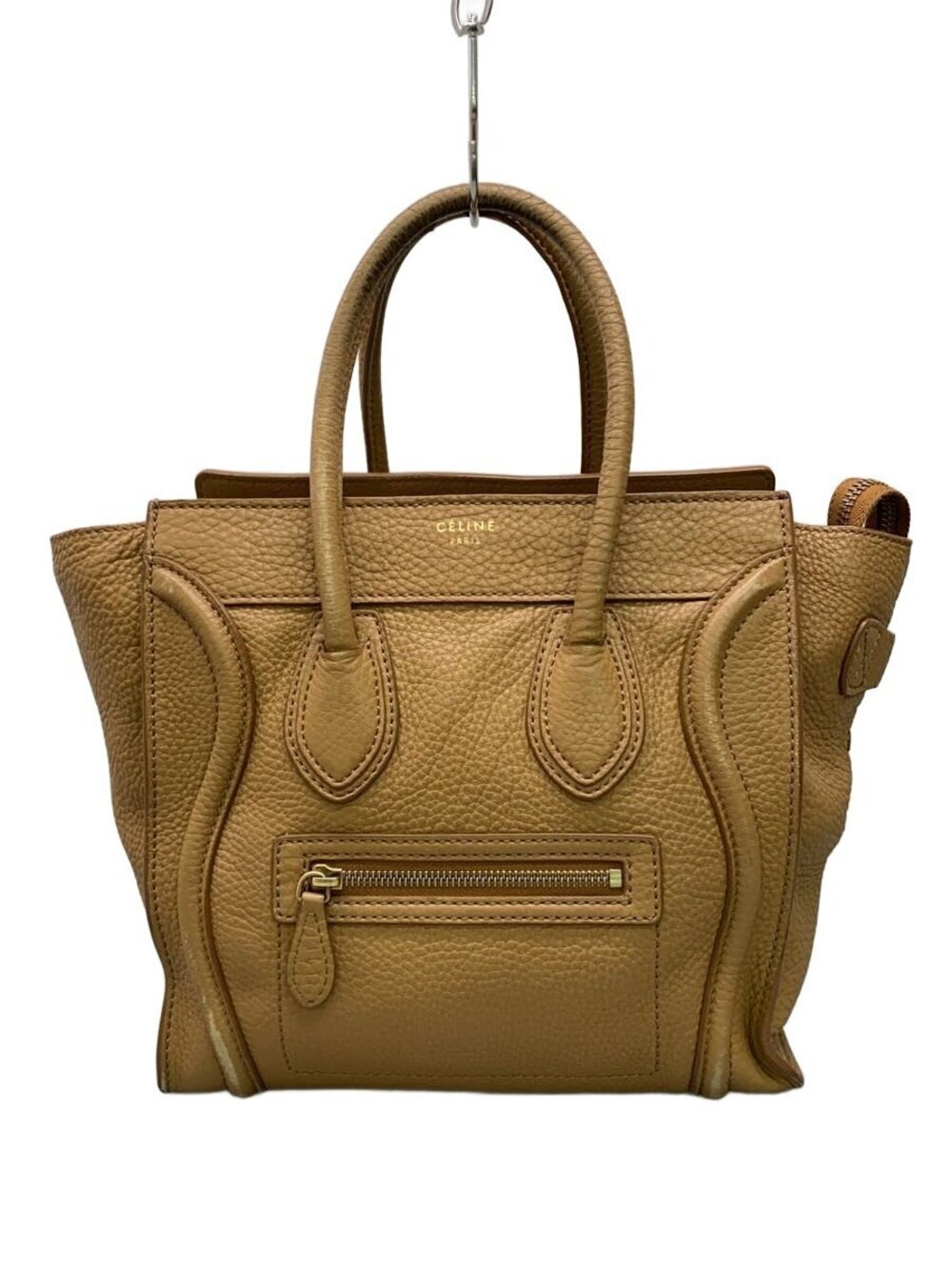 Celine Shopper Handbag Leather Beige Cream Solid